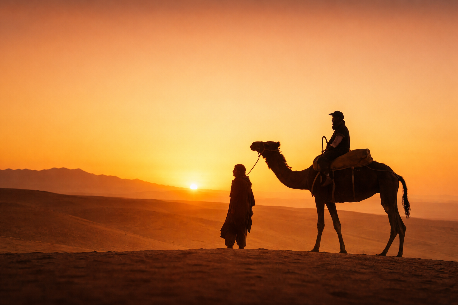 balade chameau agafay marrakech coucher de soleil desert