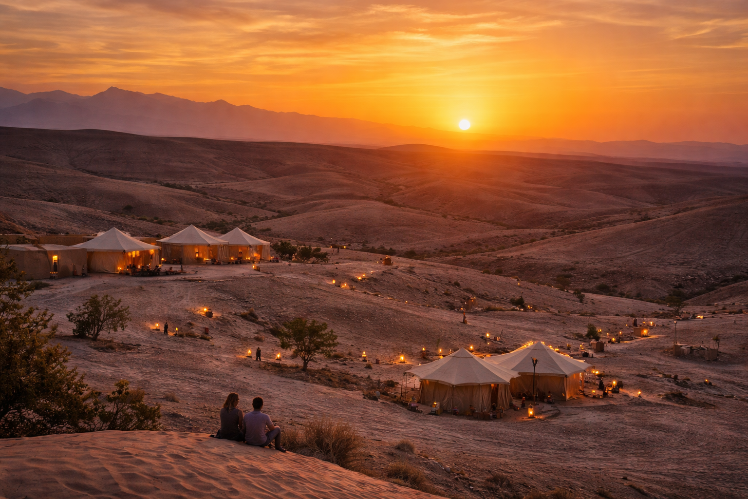 coucher soleil agafay marrakech desert