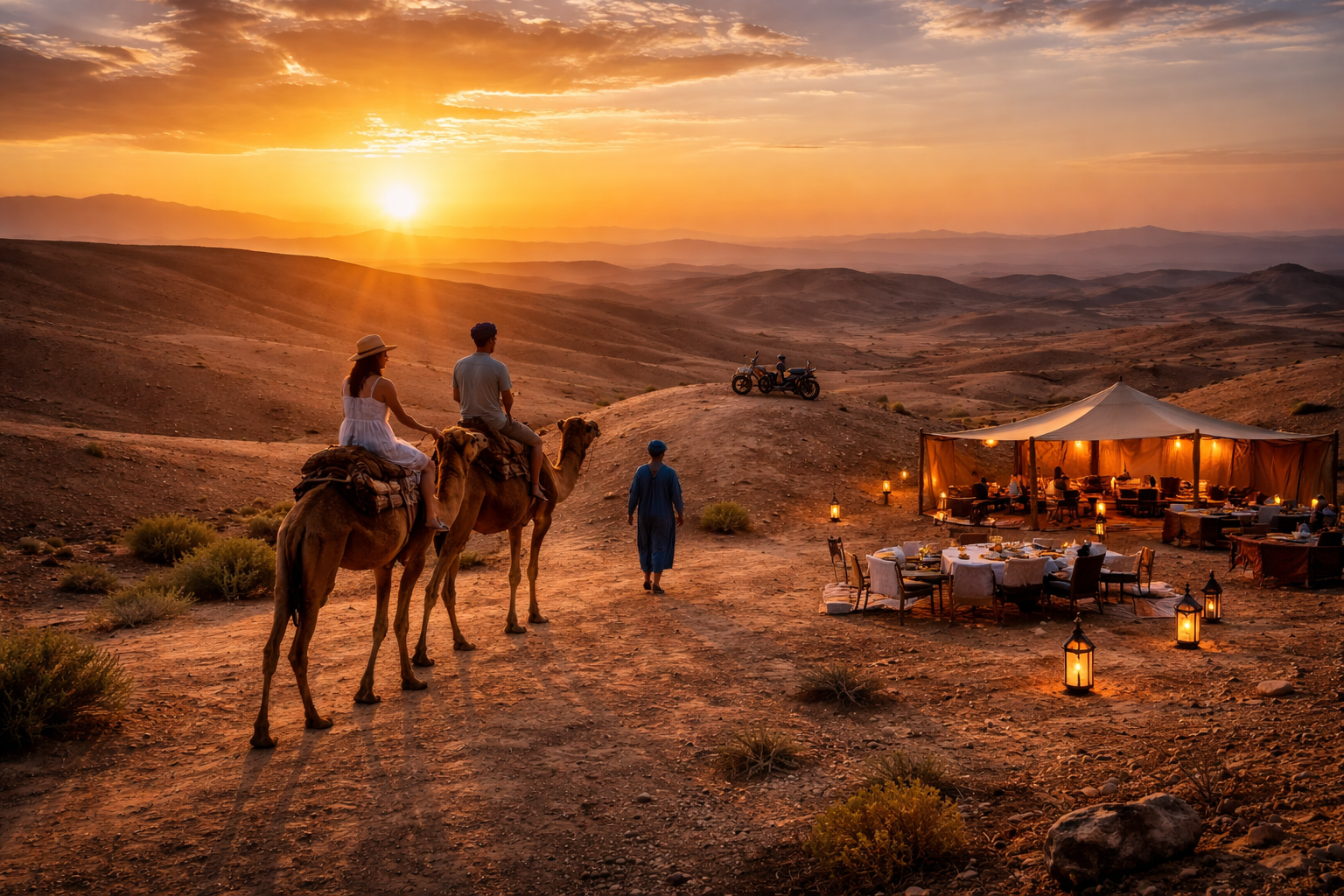 Désert d’Agafay au coucher du soleil près de Marrakech avec balade en dromadaire
