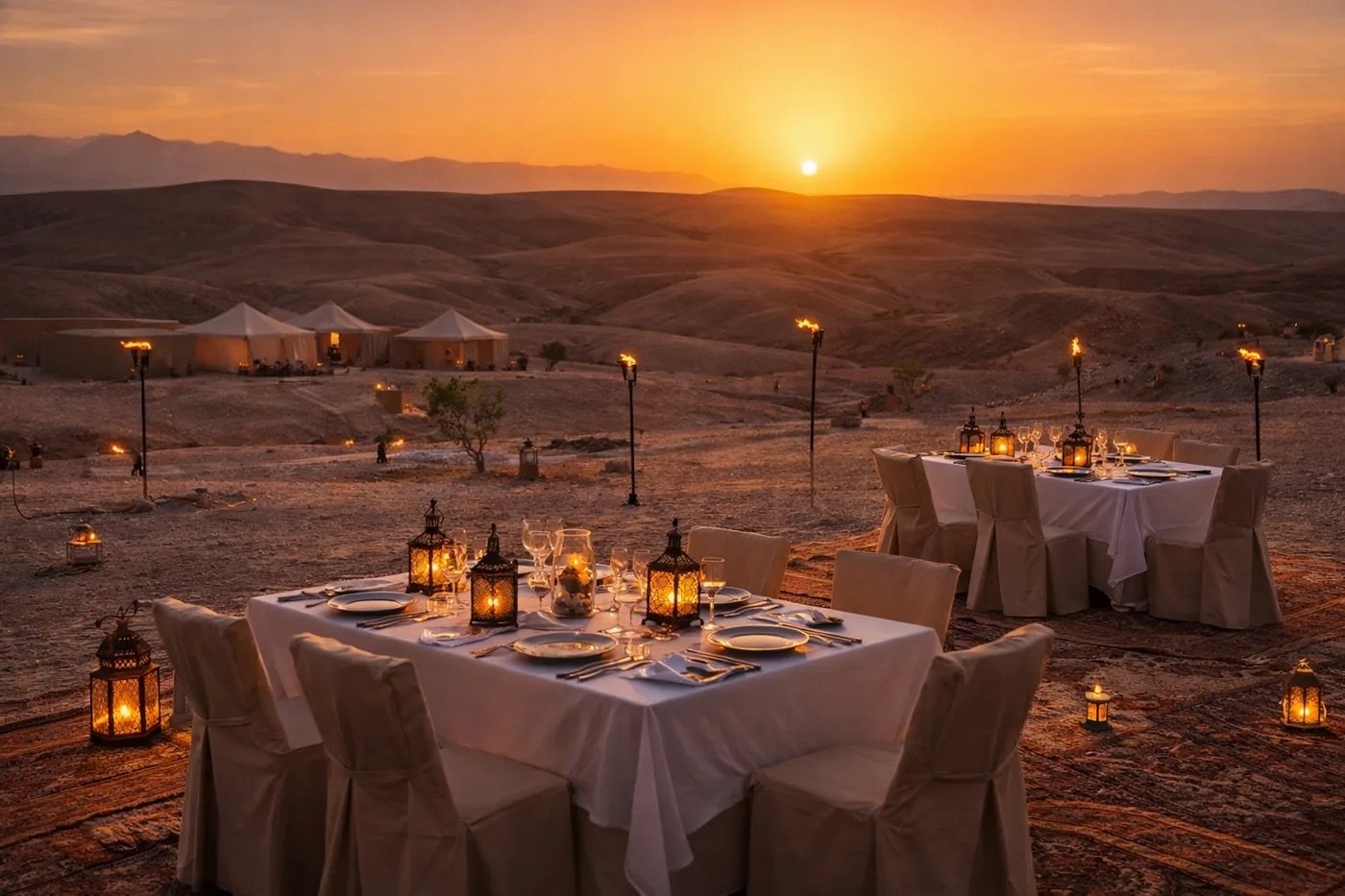 Diner a agafay avec coucher de soleil 